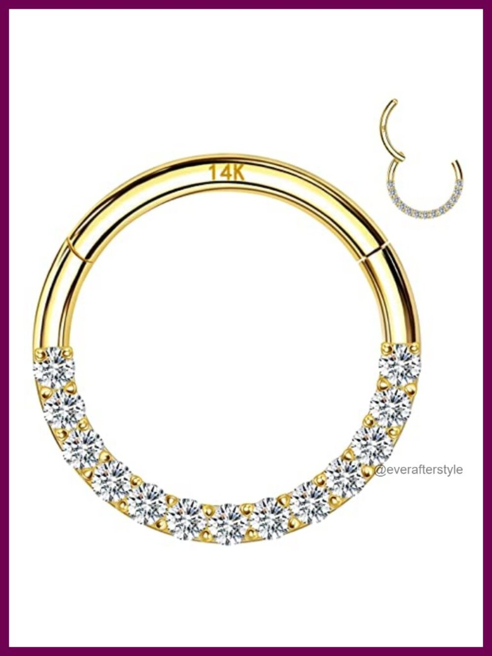 14k Solid Gold Hinged Segment Hoop Nose Ring 16G 6mm CZ